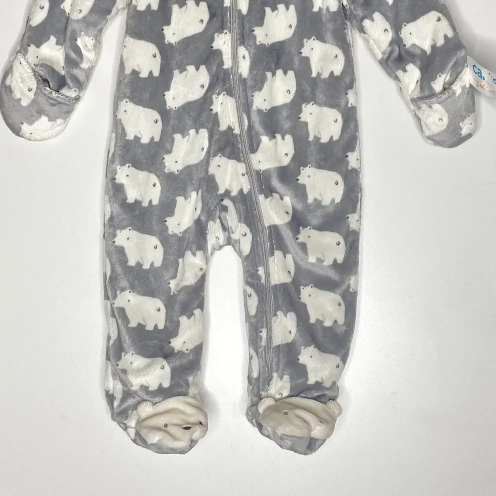 New Carter's Polar Bear Hooded Gray Winter One Piece Suit Baby Size 9 Months